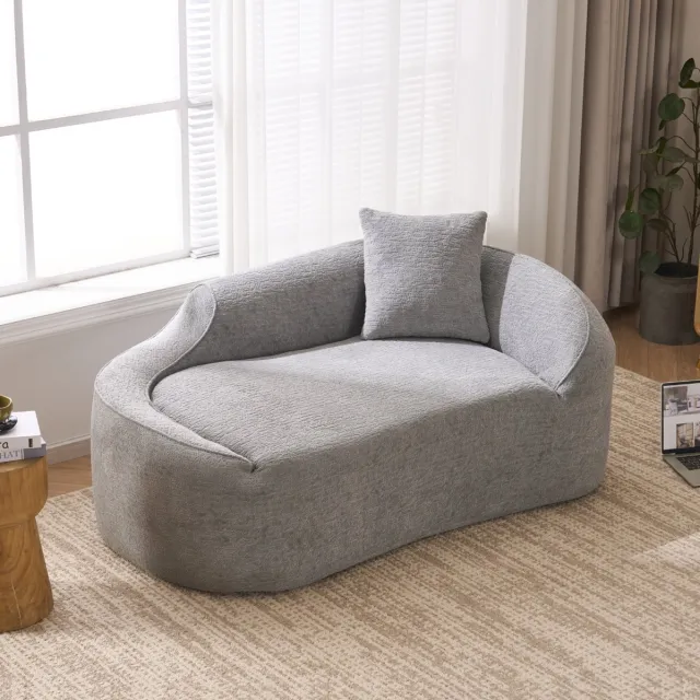 FloraGrace Chaise Longue - 2-Zits Gekromde Loungebank Van Chenille Met 1 Kussen - Zonder Montage Voor Woonkamer En Slaapkamer - Lichtgrijs