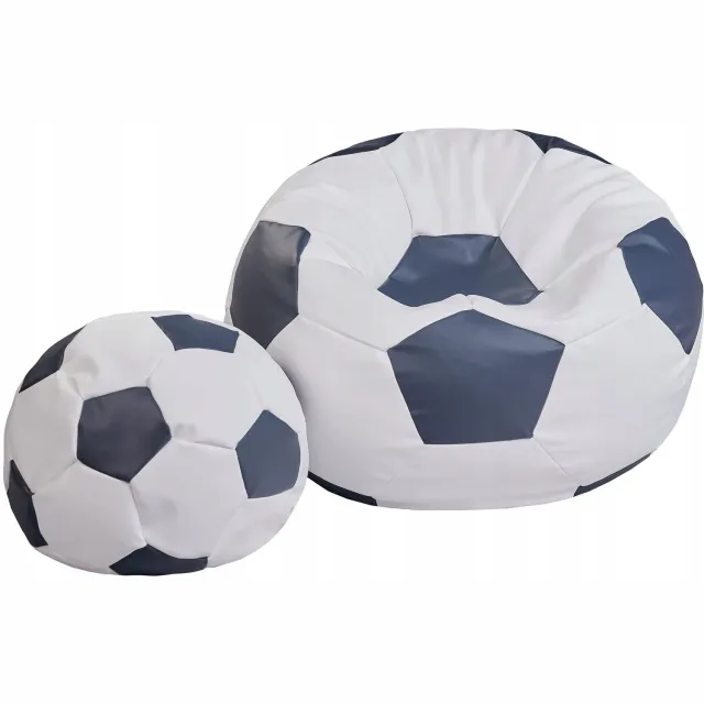 Cronen Zitzak Voetbal XXXXL - 100cm - Inclusief Voetenbankje Wit-antraciet