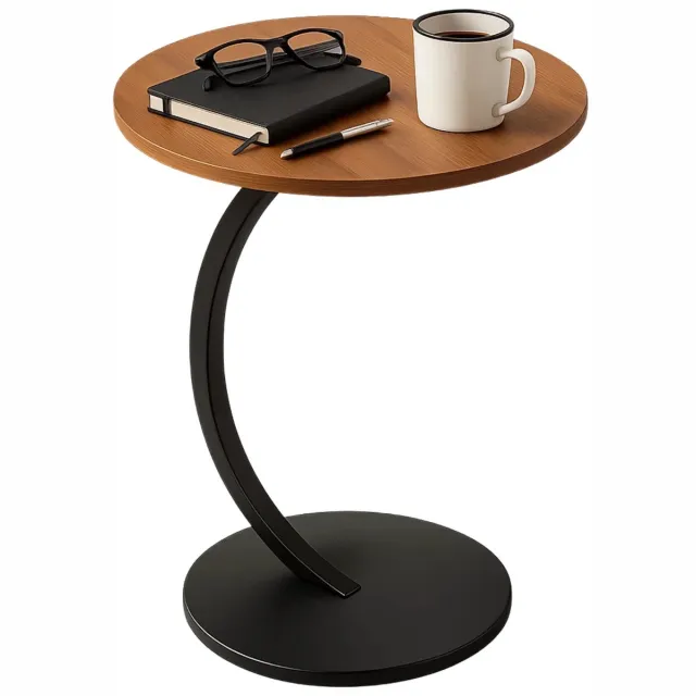 Lomera Ronde Bijzettafel - Bijzettafel Bruin - Sidetable - Mdf Tafelblad - Houten Tafelblad - Metalen Frame - Ronde Tafel - Lichte Bijzettafel - Bijzettafel Woonkamer - Bijzettafel Slaapkamer nvt