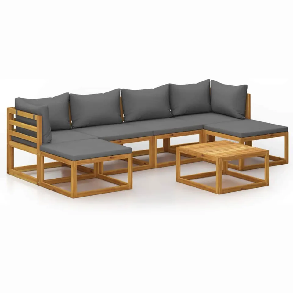 vidaXL 7-delige Loungeset met kussens massief acaciahout grijs, foto 3