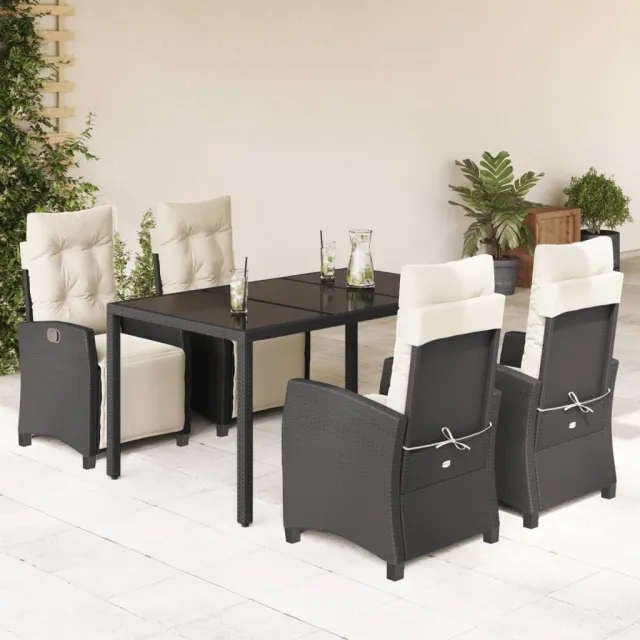 vidaXL 5-delige Tuinset met kussens poly rattan zwart, foto 2
