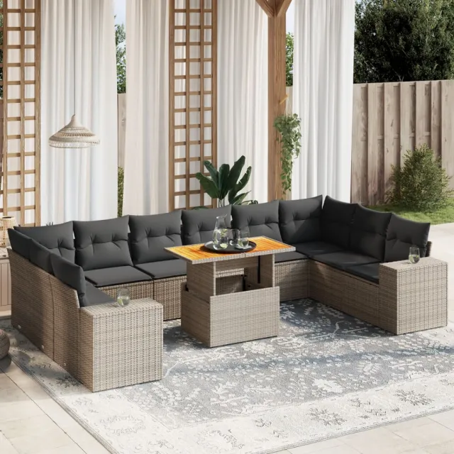vidaXL 11-delige Loungeset met kussens poly rattan grijs, foto 2