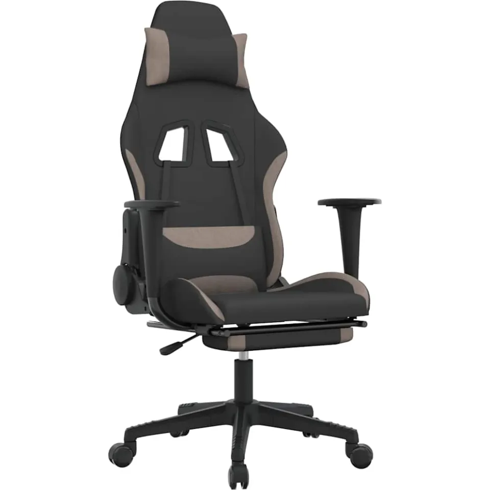 vidaXL Gamestoel met voetensteun stof zwart en taupe, foto 3