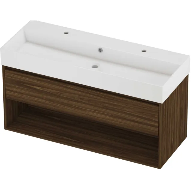 Proline Zara Badmeubelset Porselein Loft 2 Kraangaten Met Schap 120x46x65 cm Glans Wit Cabana Oak Eiken