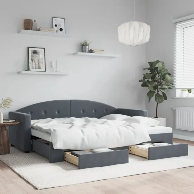 vidaXL Slaapbank onderschuifbed en lades 80x200 cm fluweel donkergrijs