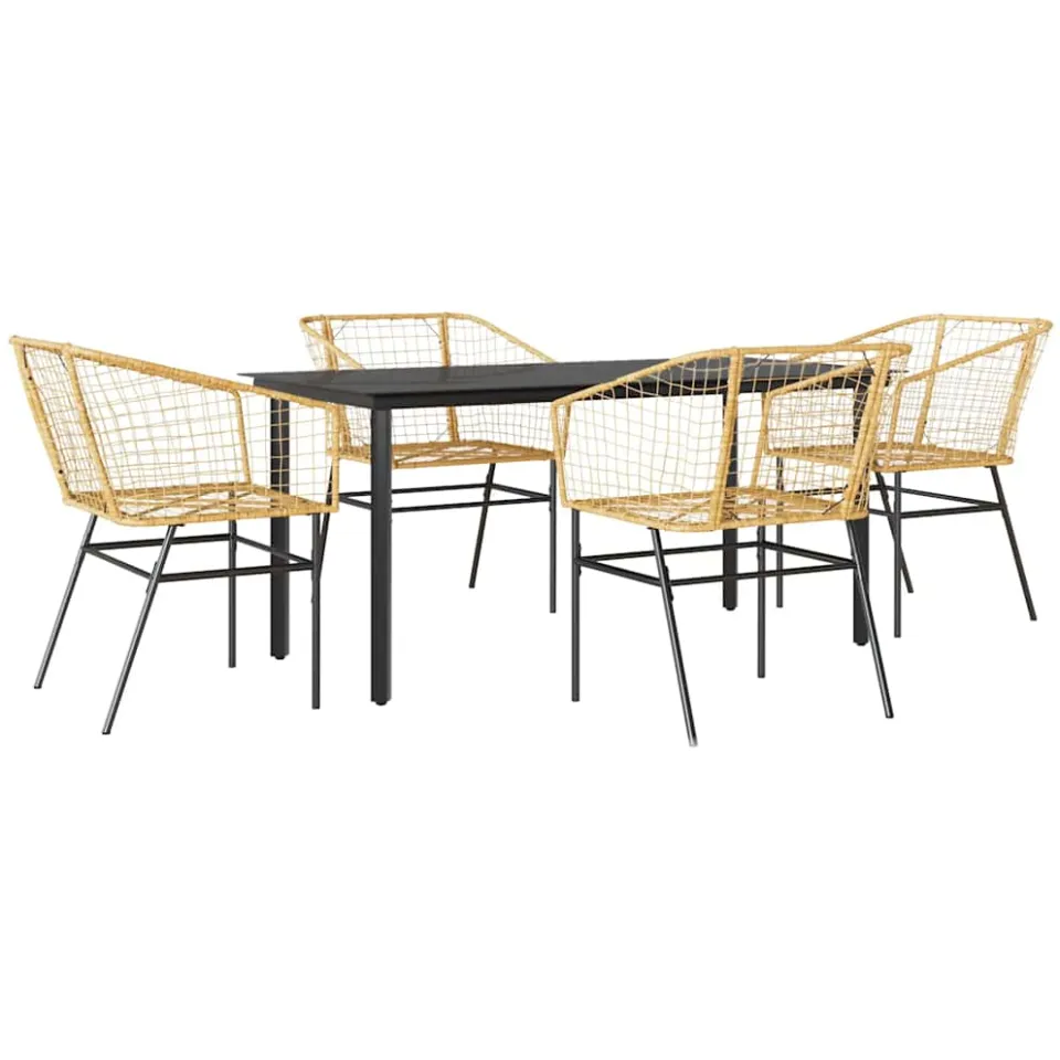 vidaXL 5-delige Tuinset poly rattan glas bruin
