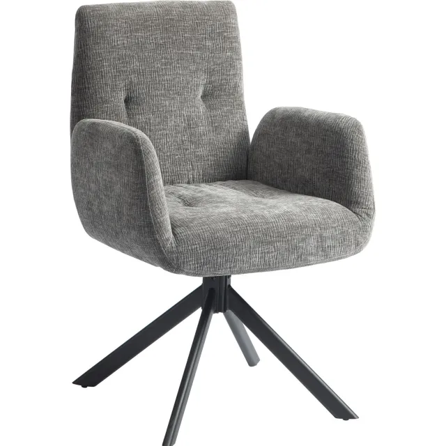HAUSS SPOLE Draaifauteuil - 360 Graden Draaibaar met Armleuningen - Gecapitonneerde Rugleuning - Voor Woonkamer en Slaapkamer - Polyester Donkergrijs