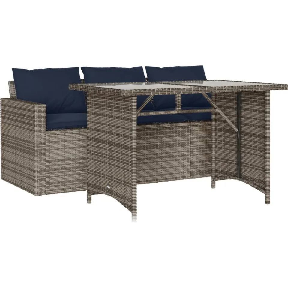 vidaXL 2-delige Tuinset met kussens poly rattan grijs, foto 3