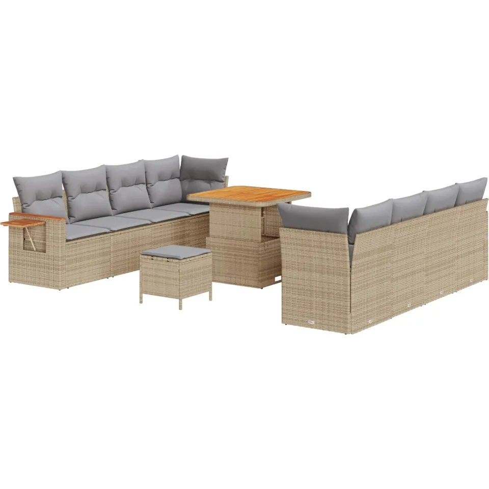 vidaXL Tuinbankenset 11 st Beige poly rattan, foto 4