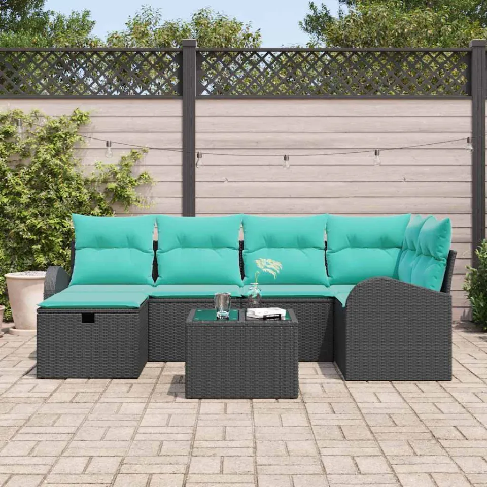 vidaXL Tuin Sofa Set 7 st Zwart poly rattan, foto 3