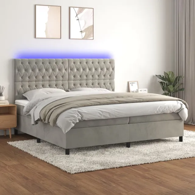 vidaXL Boxspring met matras en LED fluweel lichtgrijs 200x200 cm grijs