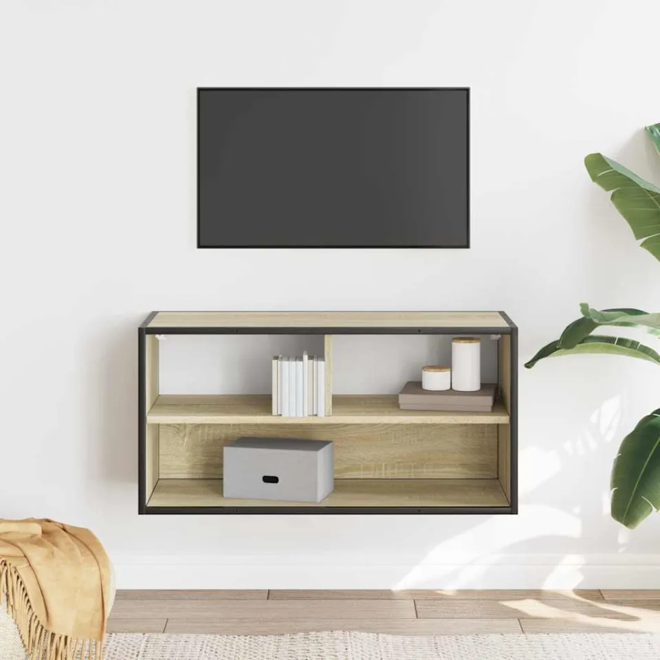 vidaXL Tv-meubel 80x31x39,5 cm bewerkt hout metaal sonoma eikenkleurig, foto 3