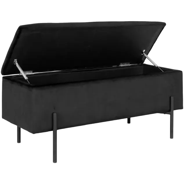 Artichok Marlou velvet bankje met opbergruimte zwart - 95 x 46 cm