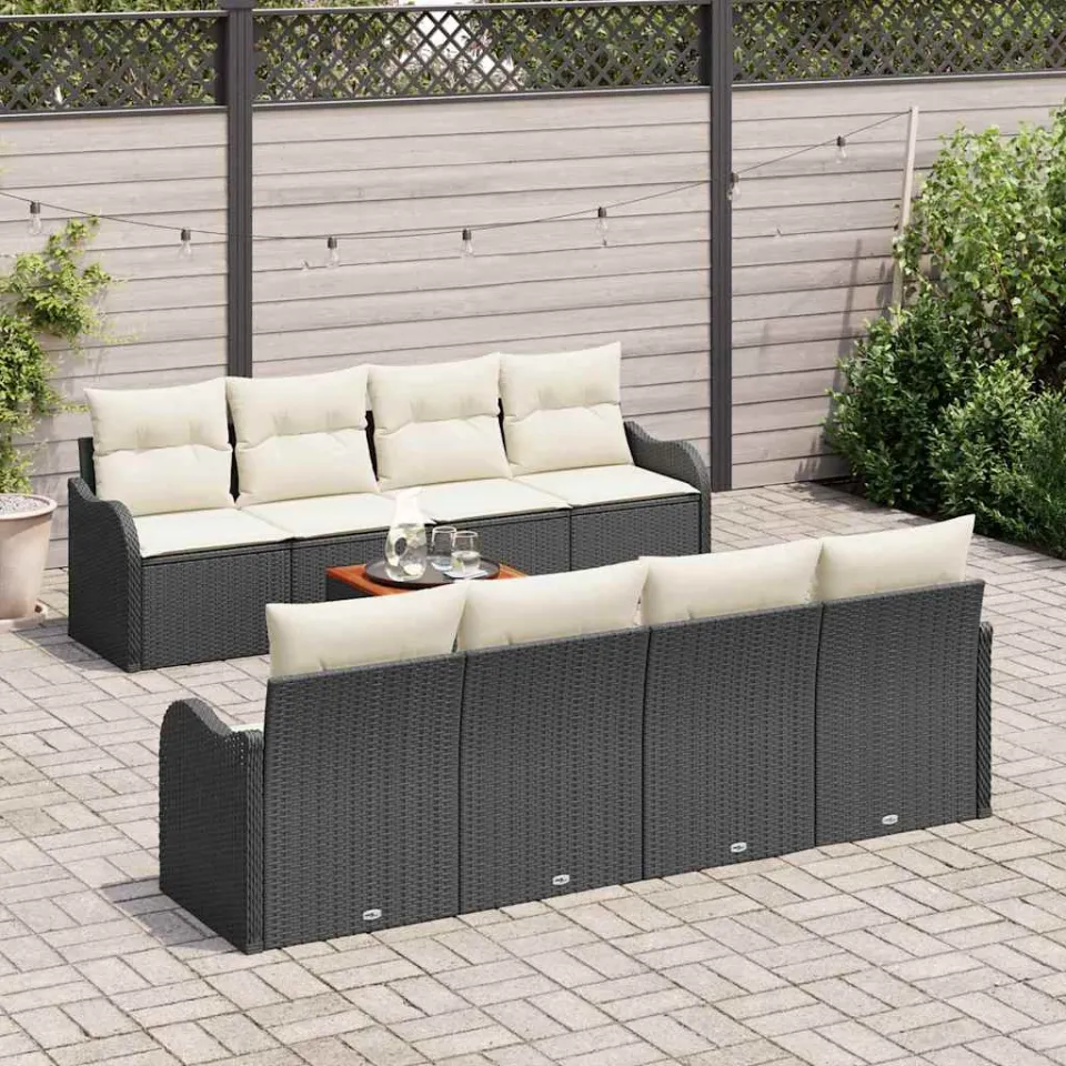 vidaXL Tuinbankenset 9 st Zwart en Crème poly rattan