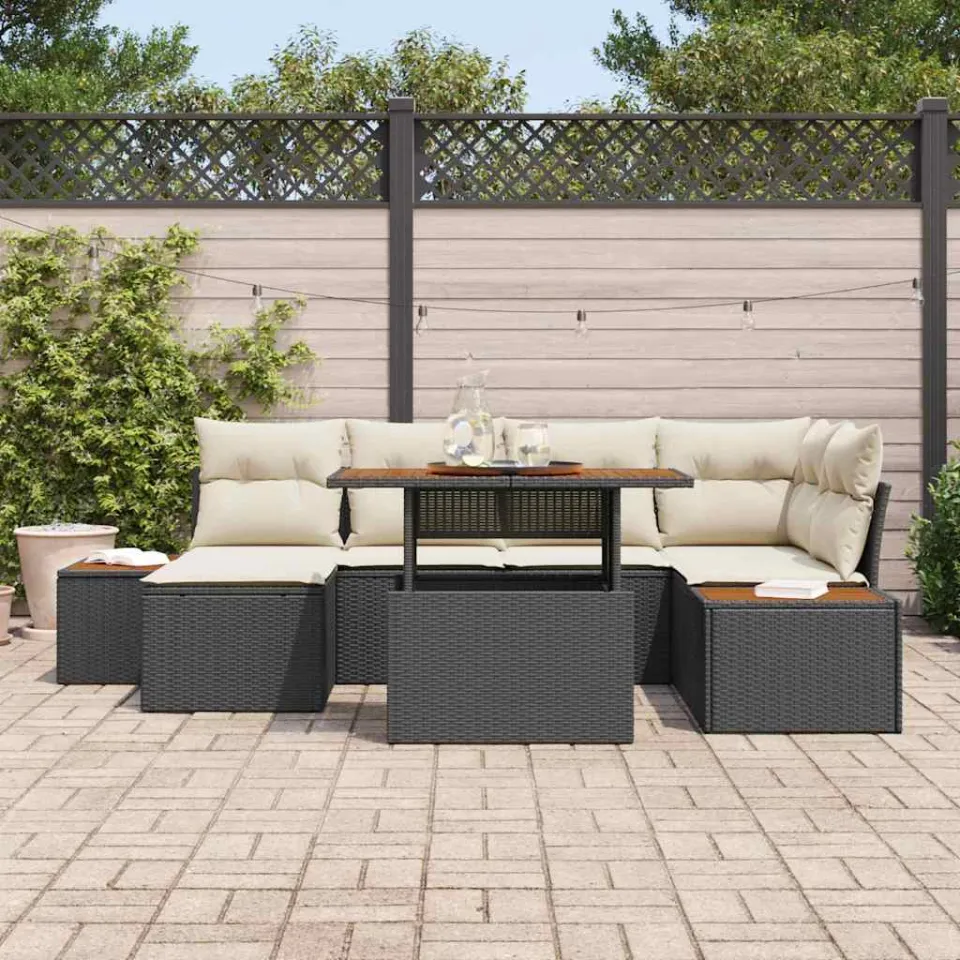 vidaXL Tuinbankenset 7 st Zwart poly rattan, foto 3