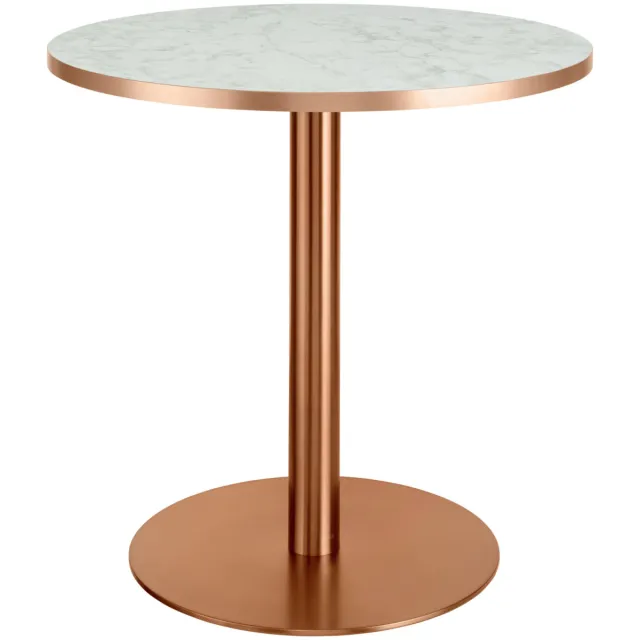 Vega Eettafel Marvani Tafelzuil roestvrij staal koper; 75x80 cm (HxØ); Tafelblad wit/koper/gemarmerd, frame koper; rond