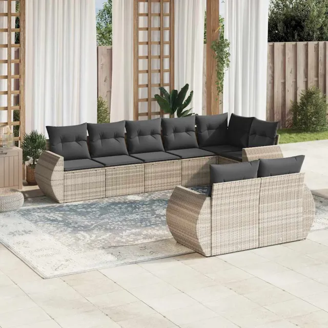 vidaXL 8-delige Loungeset met kussens poly rattan lichtgrijs grijs