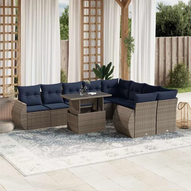 vidaXL 10-delige tuinbankset met kussens, grijs polyrotan, foto 2