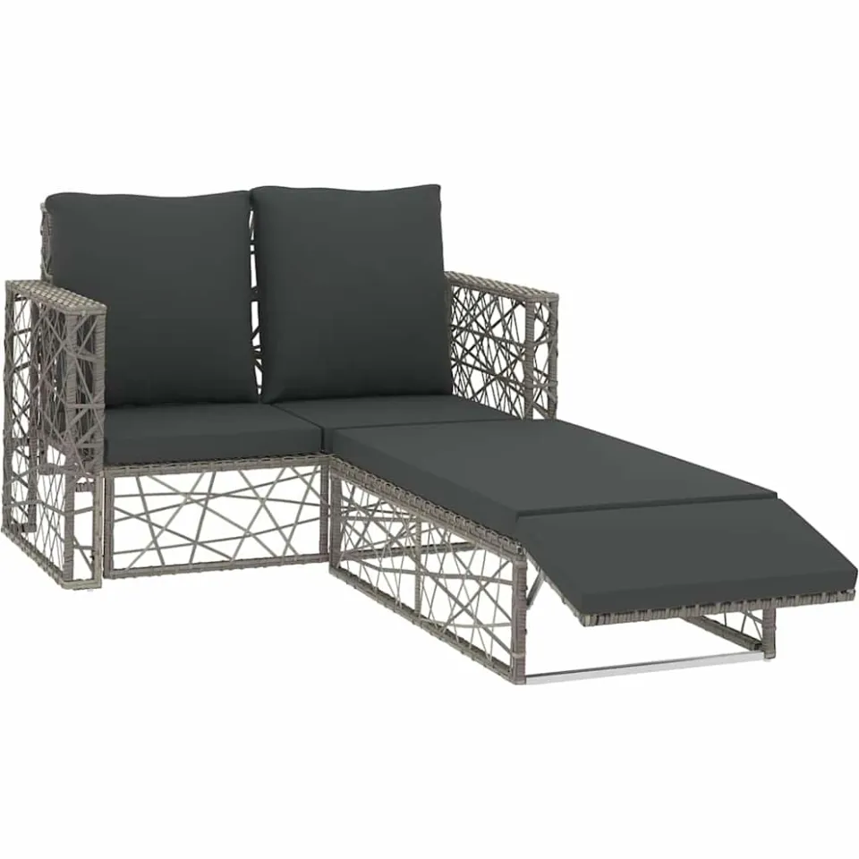 vidaXL 2-delige Loungeset met kussens poly rattan grijs, foto 3