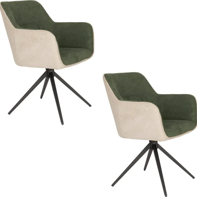 Housecraft Living Daley Eetkamerstoelen Armleuning Beige/Groen - Set van 2 Bruin