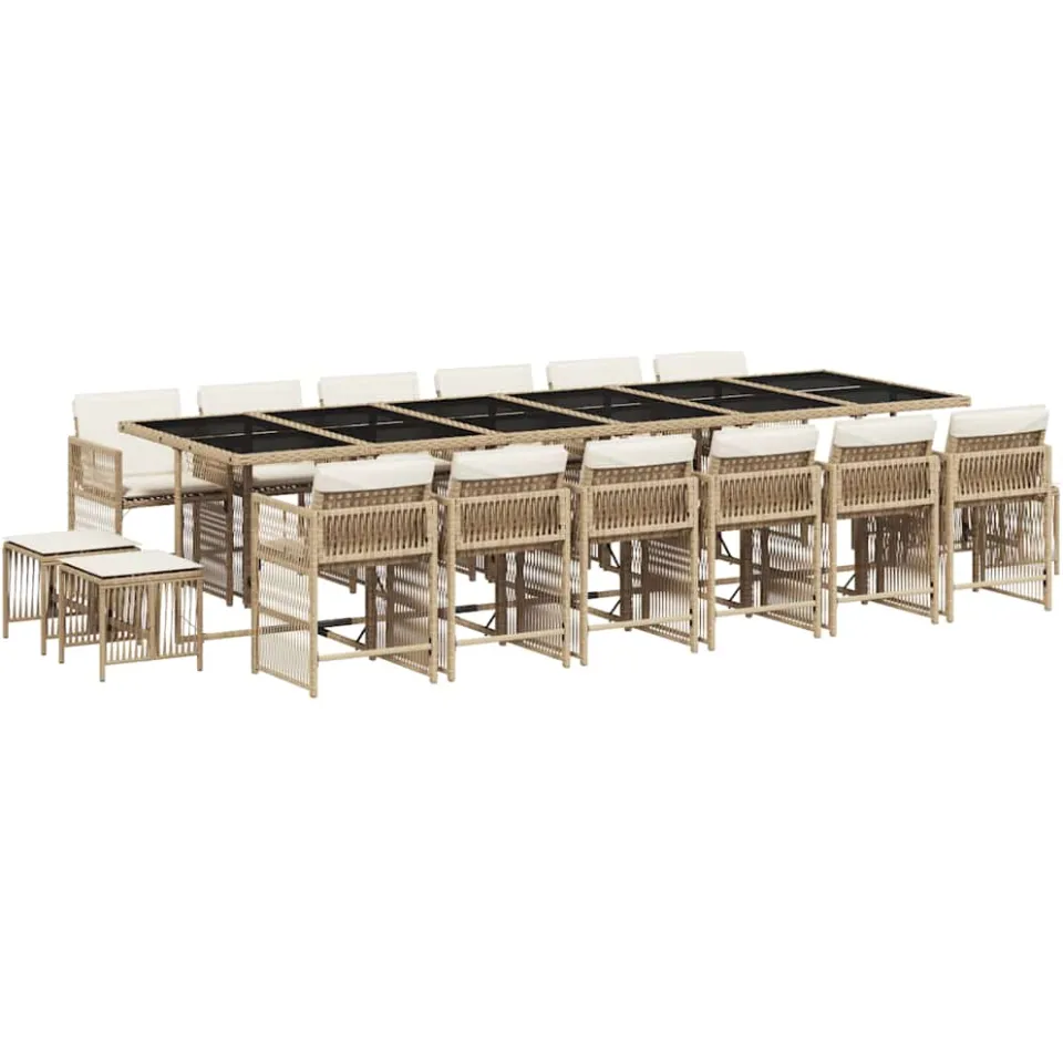 vidaXL 17-delige Tuinset met kussens poly rattan beige, foto 4