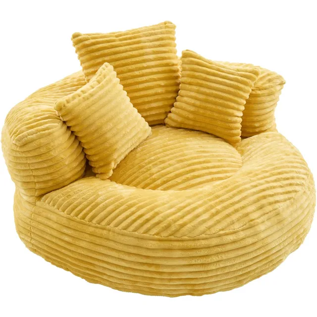 in& out door furniture Luie Fauteuil Duurzame Comfort Lounger met Hoge Rug - Zitzak Stoel Bank met Drie Kussens voor Volwassenen en Kinderen, Binnen & Buiten, Enkele Gaming Fauteuil voor Slaapkamer, Kantoor (Mustard geel corduroy)