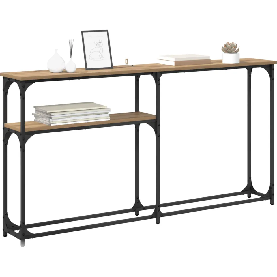 vidaXL Consoletafel Artisan Eiken 145 x 22,5 x 75 cm Bewerkt hout Bruin