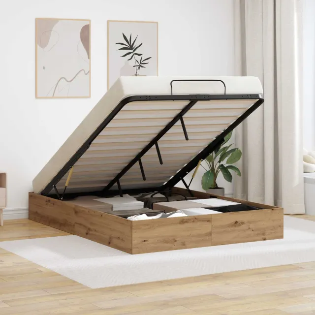 vidaXL Ottoman Bedframe Artisan Eik 135 x 190 cm Geconstrueerd hout Bruin