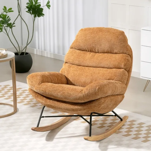 MODENUIT Fauteuil 80 x 103 x 91 cm - Schommelstoel Met Armleuningen - Voor Woonkamer En Leeshoek - Stof - Geel Yellow