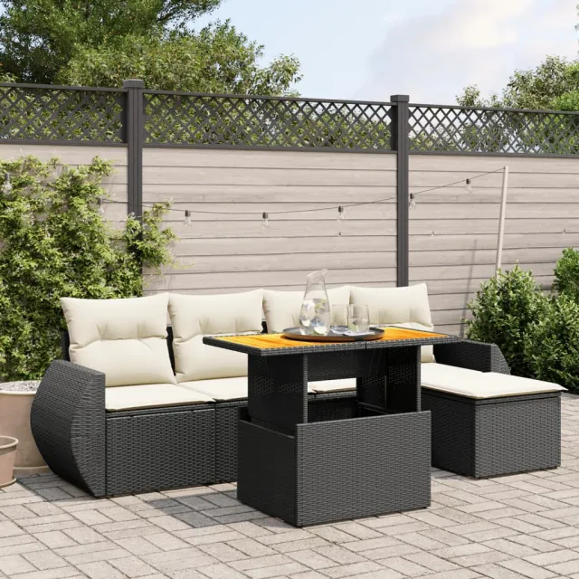 vidaXL 6-delige Loungeset met kussens poly rattan zwart, foto 2