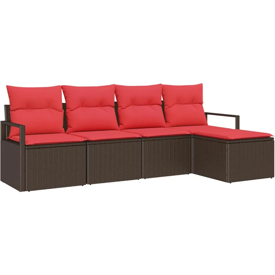 vidaXL Bankstel met kussen 5 pcs Bruin poly rattan