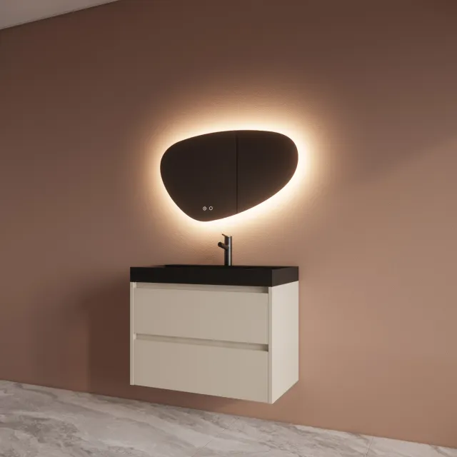 Boss & Wessing Badmeubelset BWS Riga Met Lako Wastafel Zwart 80 cm Kasjmier Beige
