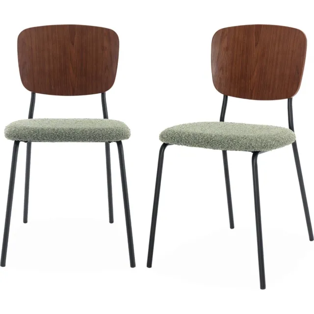 sweeek Set van 2 bouclé en houten stoelen - emy groen