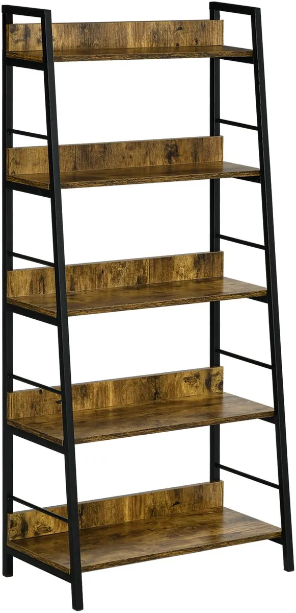 Homcom Boekenplank - Hout - 70x35x149,5cm - Rustiek Bruin bruin, zwart