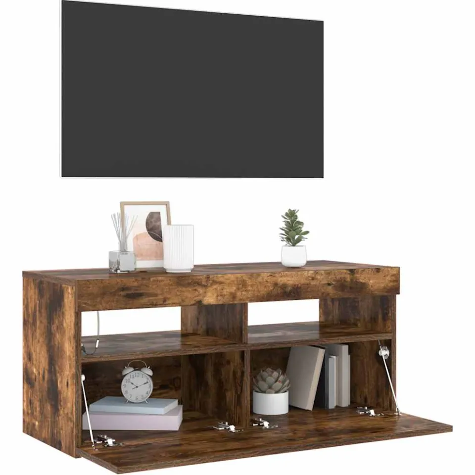vidaXL Tv-meubel met LED-verlichting 90x35x40 cm gerookt eikenkleurig, foto 4