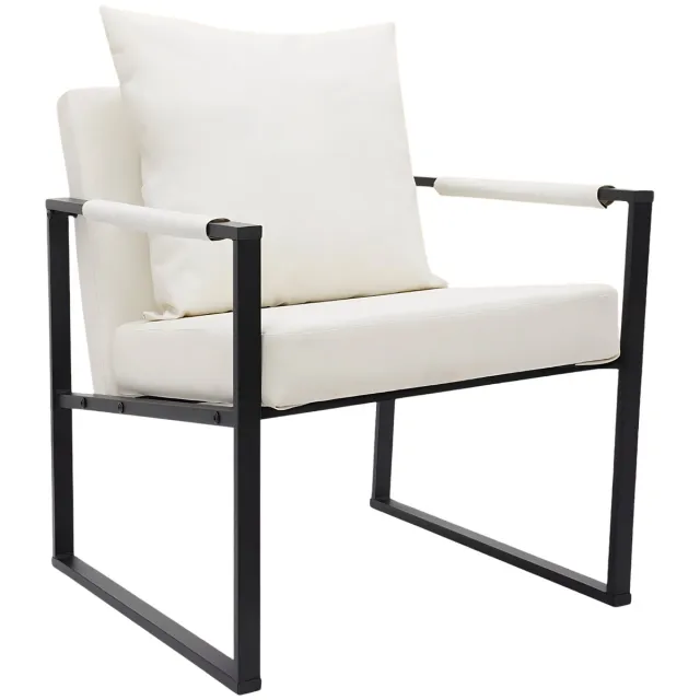 Happiq Fauteuil met Verstelbare Rugleuning – Scandinavische Relaxstoel met Kussen en Beschermende Armleuningen voor Woonkamer en Kantoor – Wit White