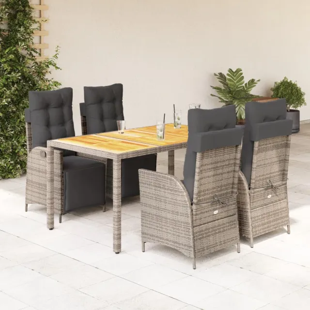vidaXL 5-delige Tuinset met kussens poly rattan grijs, foto 2