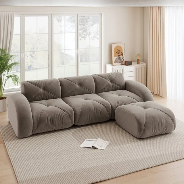 MIVRAY Hoekbank 3-Zits - Modulair En Frameloos Met Hocker Voor Woonkamer - Chenille - Bruin