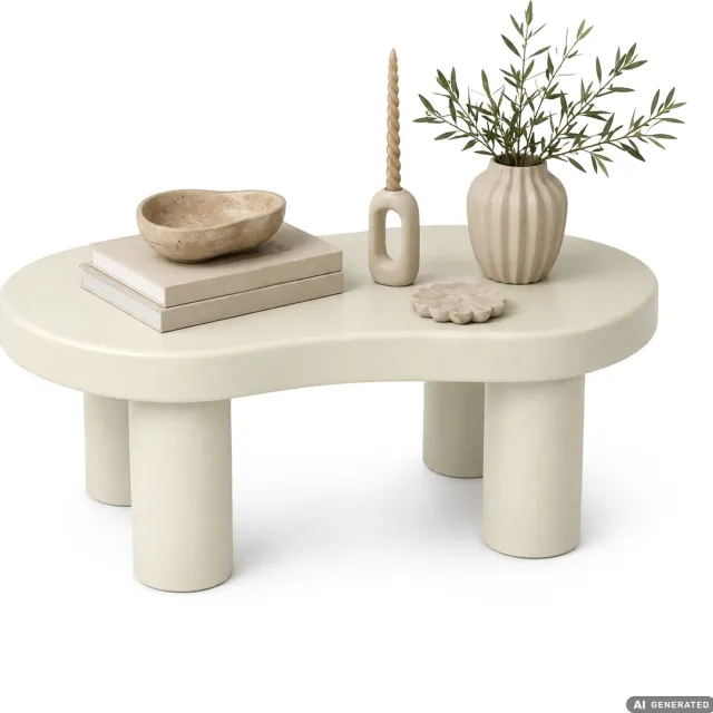 Akord Ovale Salontafel MATCHA / Modern / 85 cm / Crème / Vier Cilindrische Poten