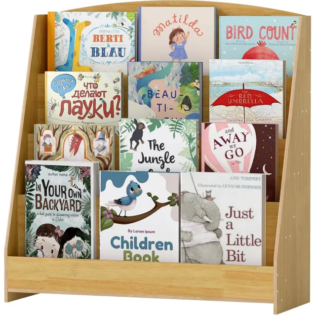 Ibenzoa Vierlaagse houten kinderboekenkast voor kinderkamer in licht walnootbruin Naturel