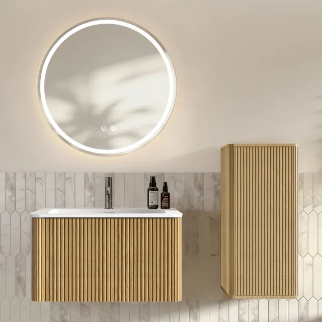 MODFU Badkamermeubelset - Wandhangend - Modern - MDF - Eikenkleur - 80 Cm