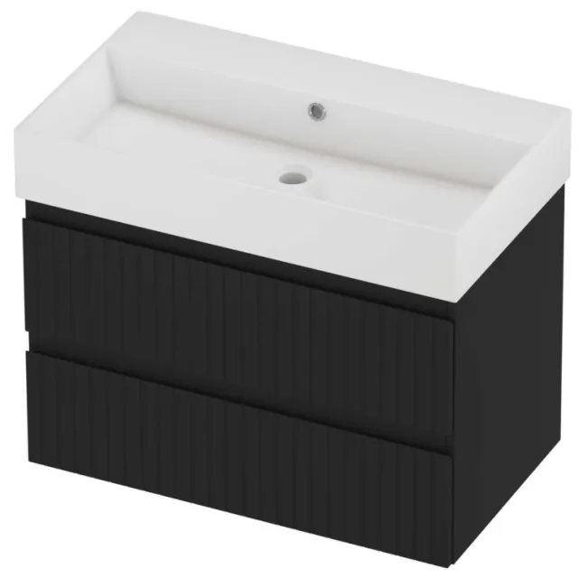 Proline Zara Badmeubelset Porselein Loft Zonder Kraangat Gefreesd 80x46x65 cm Glans Wit Mat Zwart