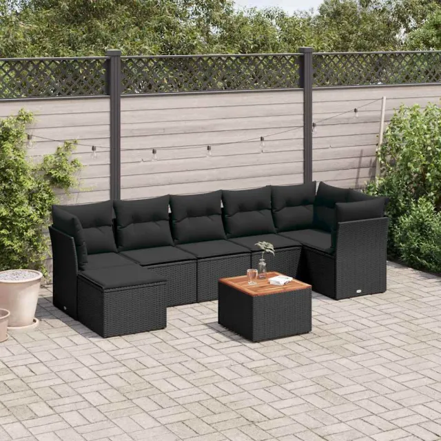 vidaXL 8-delige Loungeset met kussens poly rattan zwart, foto 2