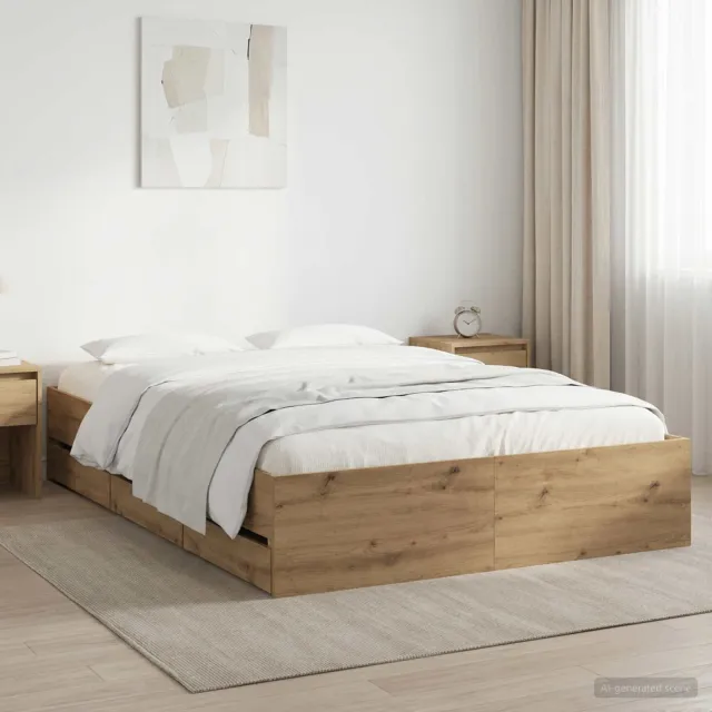 vidaXL Bedframe met opslag Artisanaal eiken 140 x 190 cm Bewerkt hout Bruin