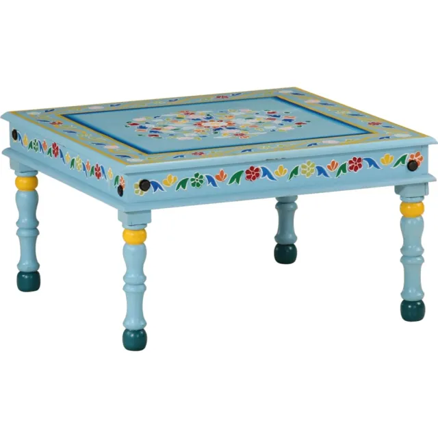 vidaXL Salontafel handbeschilderd massief mangohout turquoise, foto 2