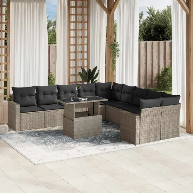 vidaXL 11-delige Loungeset met kussens poly rattan lichtgrijs grijs, foto 2