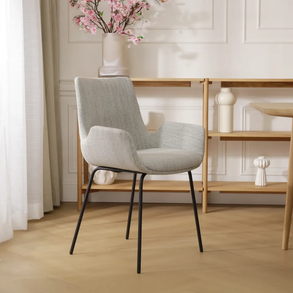 Nolon Nora-Eef eetkamerstoel beige gemêleerd - zwart onderstel, foto 2