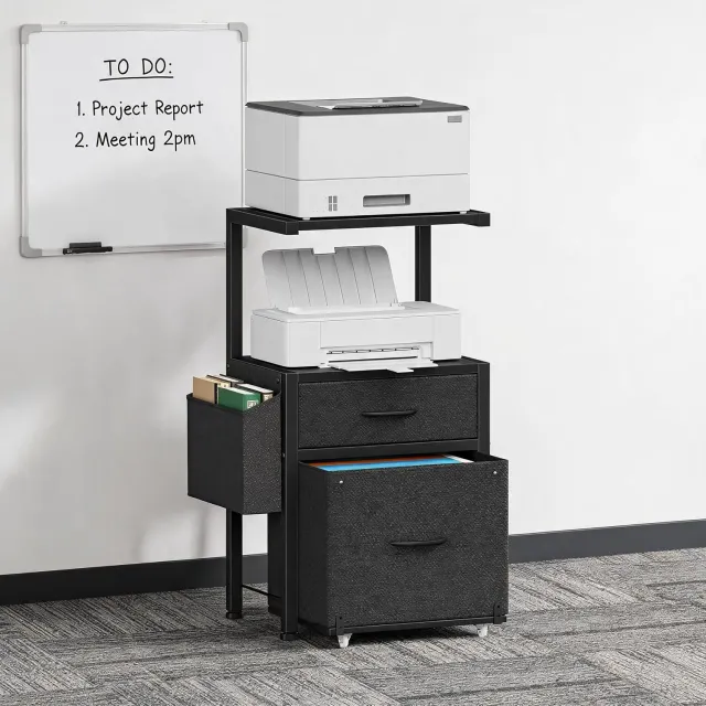 HOERFURIY Archiefkast op Wielen met 2 Laden - Printertafel Zwart Kantoorkast