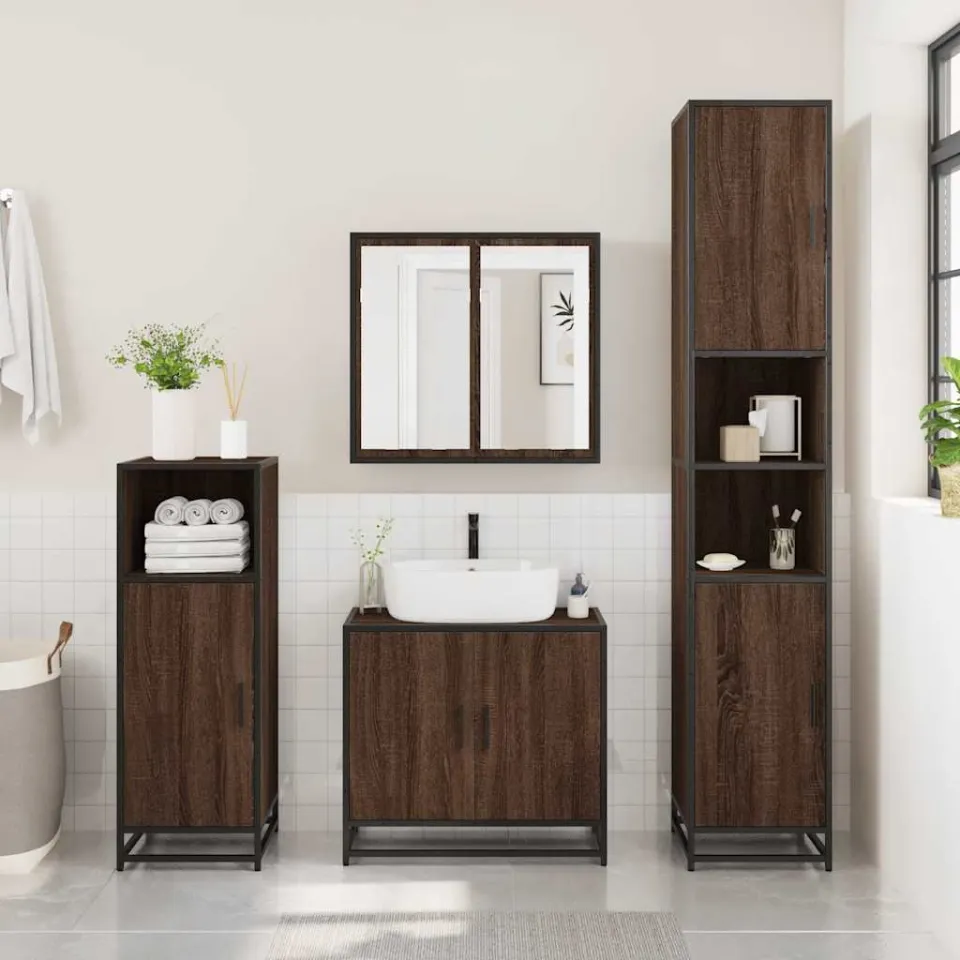 vidaXL Badkamerkast 35x37,5x100 cm bewerkt hout bruin eikenkleur, foto 2