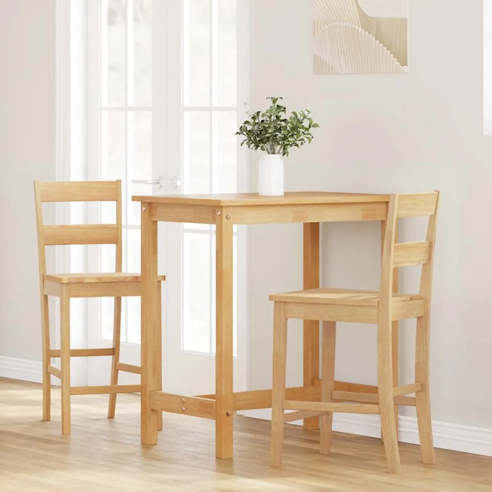 vidaXL Barkrukken 2 st massief houtrubber naturel, foto 3
